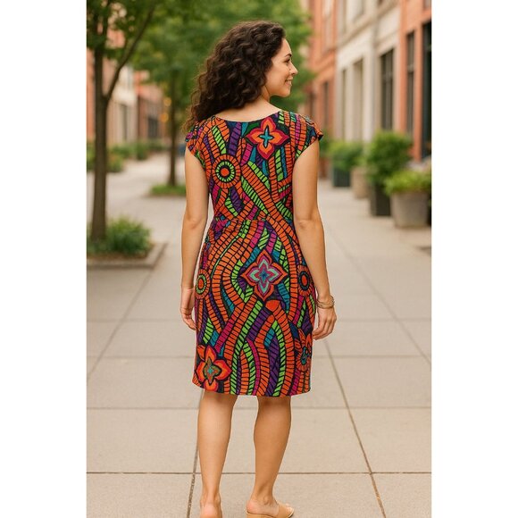 AGB Dress Multicolor Geometric Tribal Print Sheath Dress Size 12 Lined - Picture 5 of 16